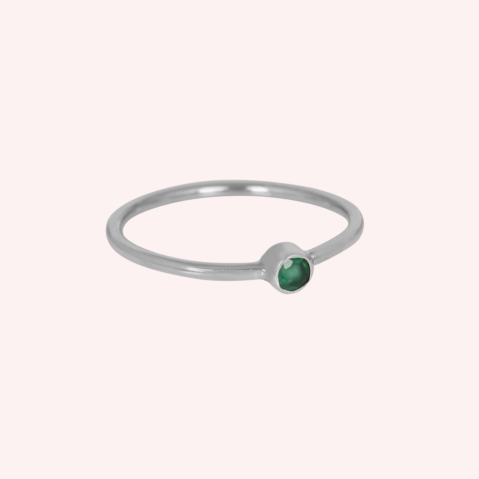 Emerald Green Onyx Gemstone May Birthstone Silver Ring