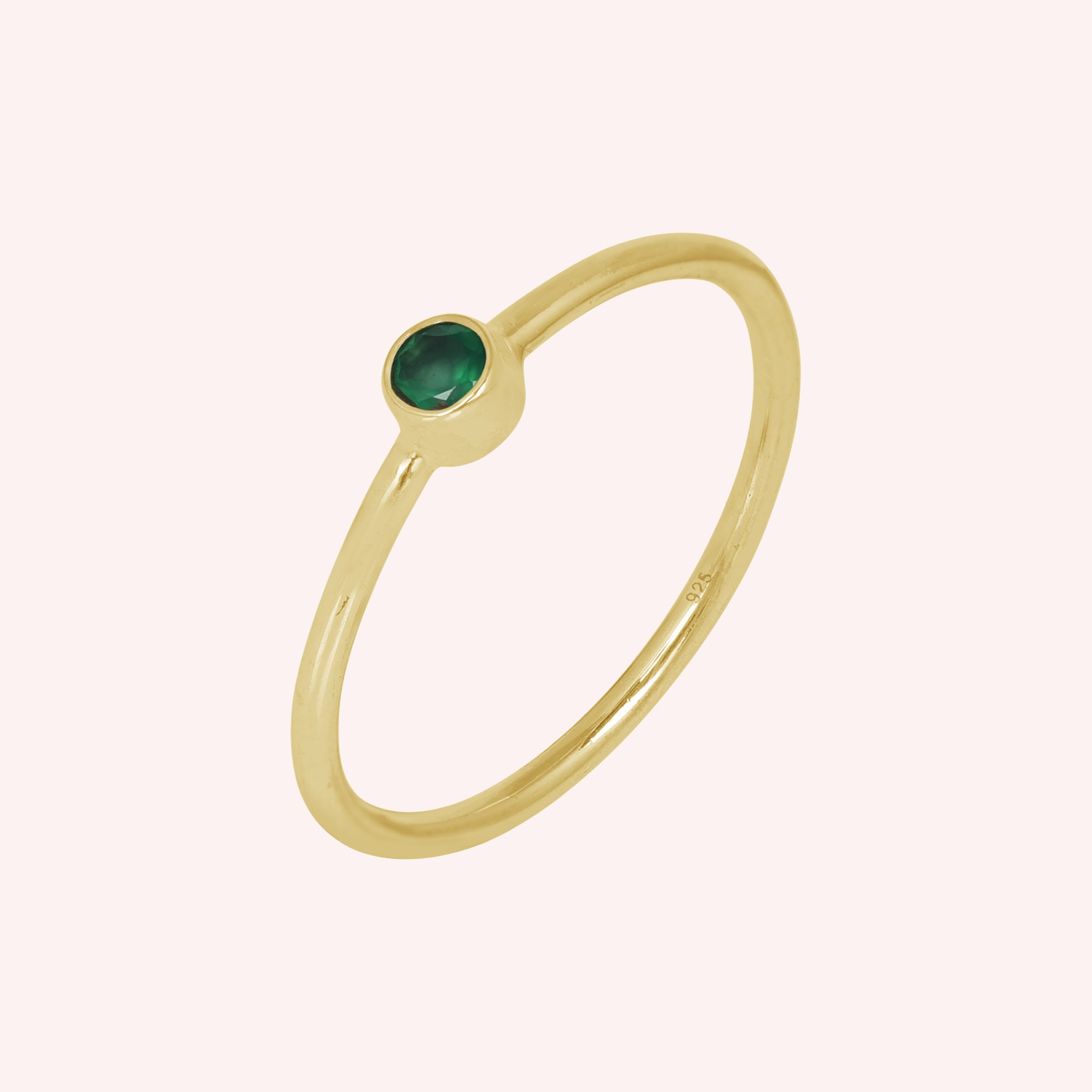 Emerald Green Onyx Gemstone May Birthstone Silver Ring