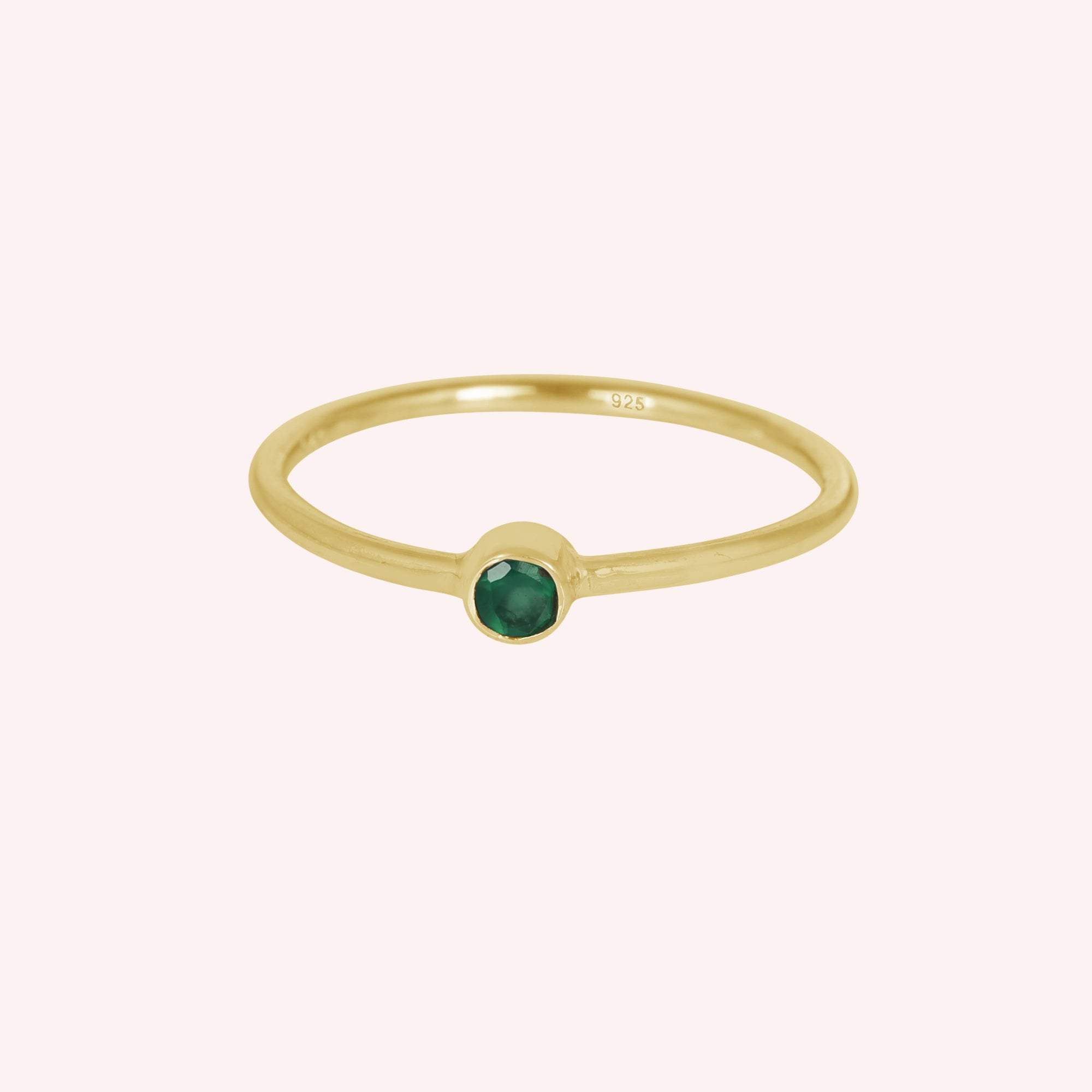 Emerald Green Onyx Gemstone May Birthstone Silver Ring