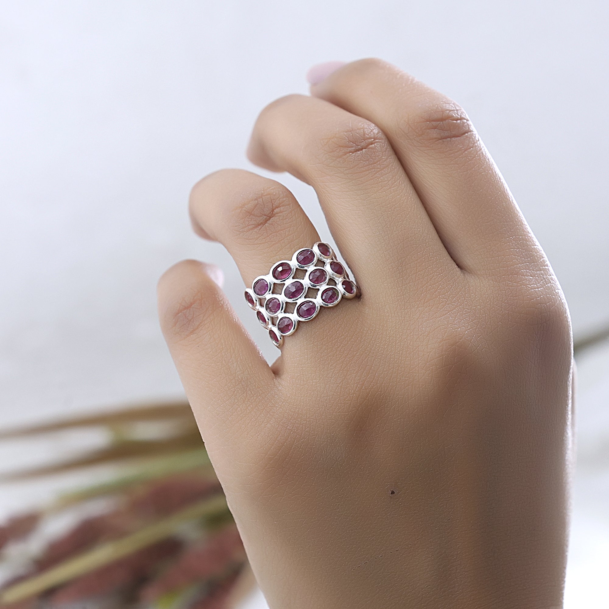 Full Eternity Ruby Triple Band Ring Jewelry for Women