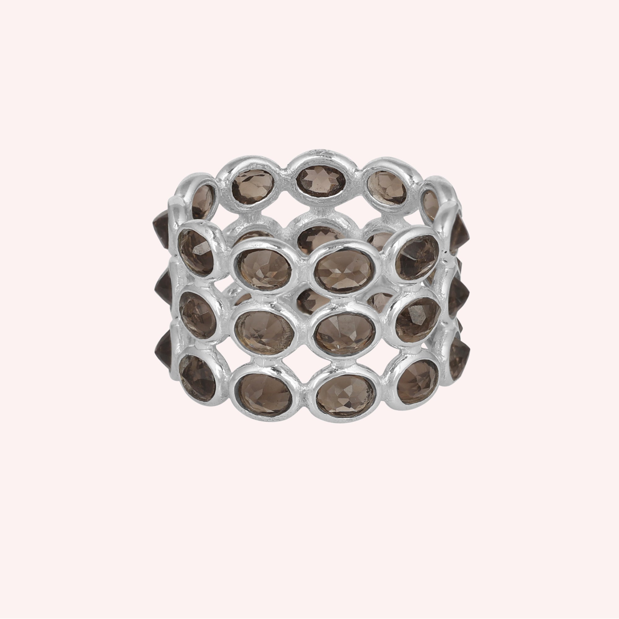 Natural Smoky Quartz Full Eternity Triple Band Ring