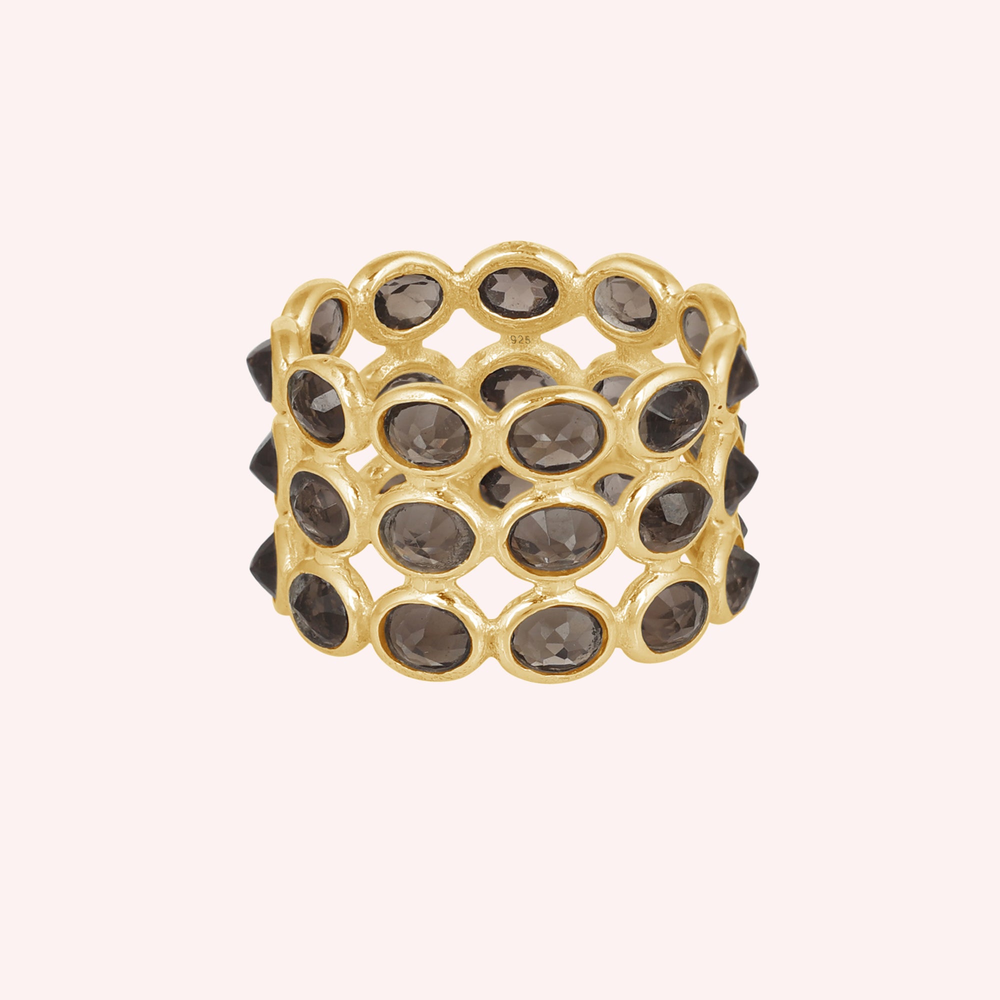 Natural Smoky Quartz Full Eternity Triple Band Ring