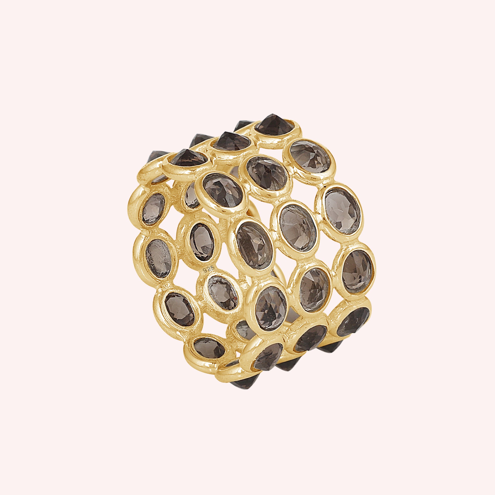 Natural Smoky Quartz Full Eternity Triple Band Ring