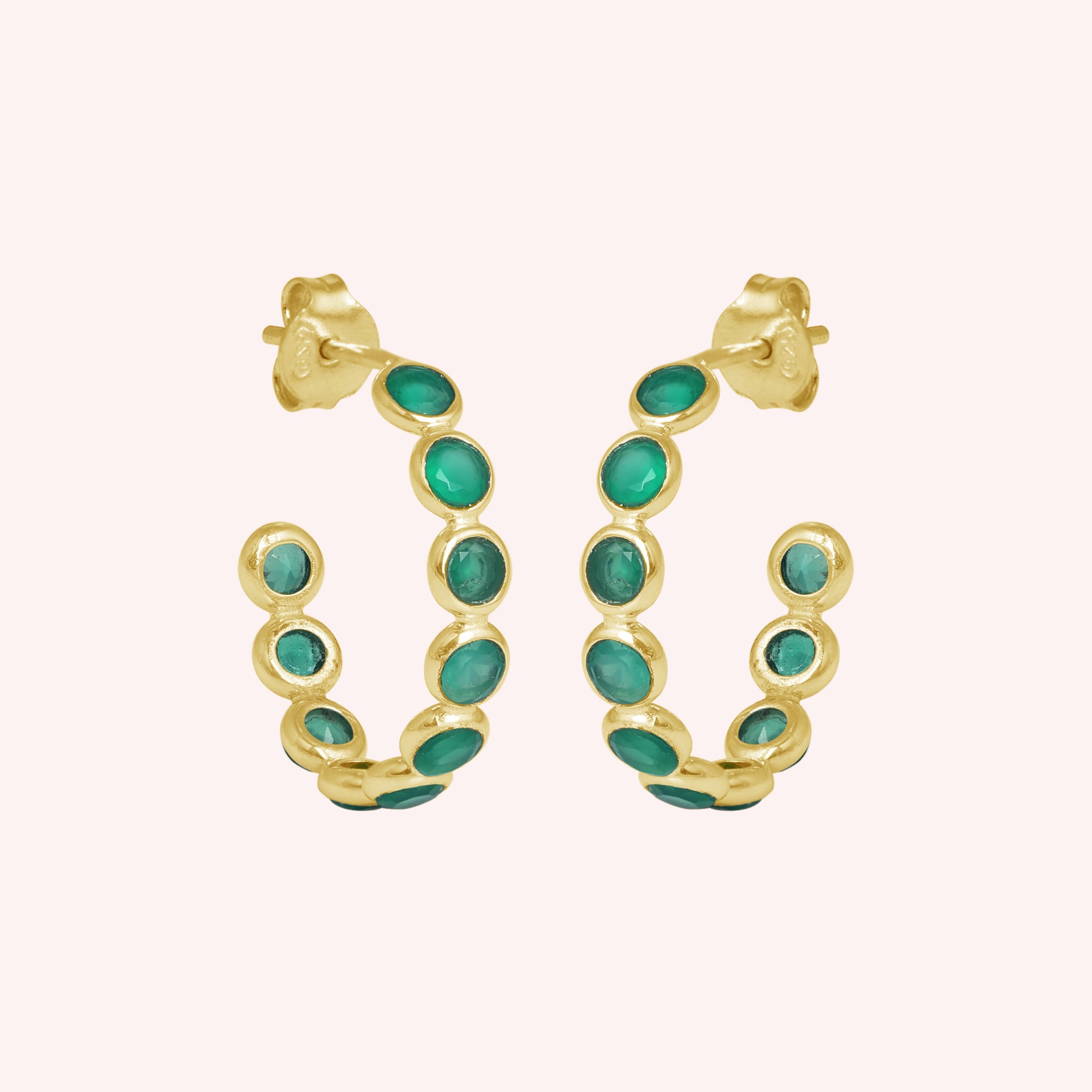 Sterling Silver Full Eternity Hoop Earrings with Green Onyx