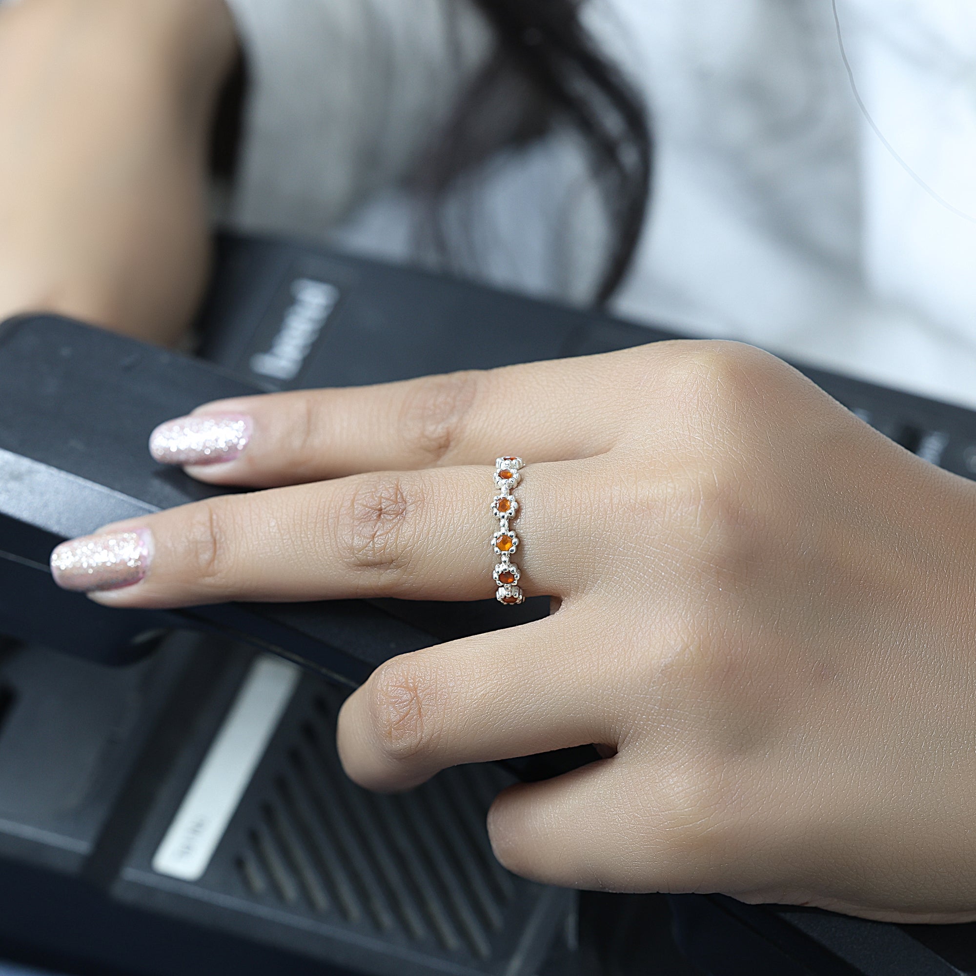 925 Sterling Silver Full Eternity Dainty Flower Ring Jewelry for Women