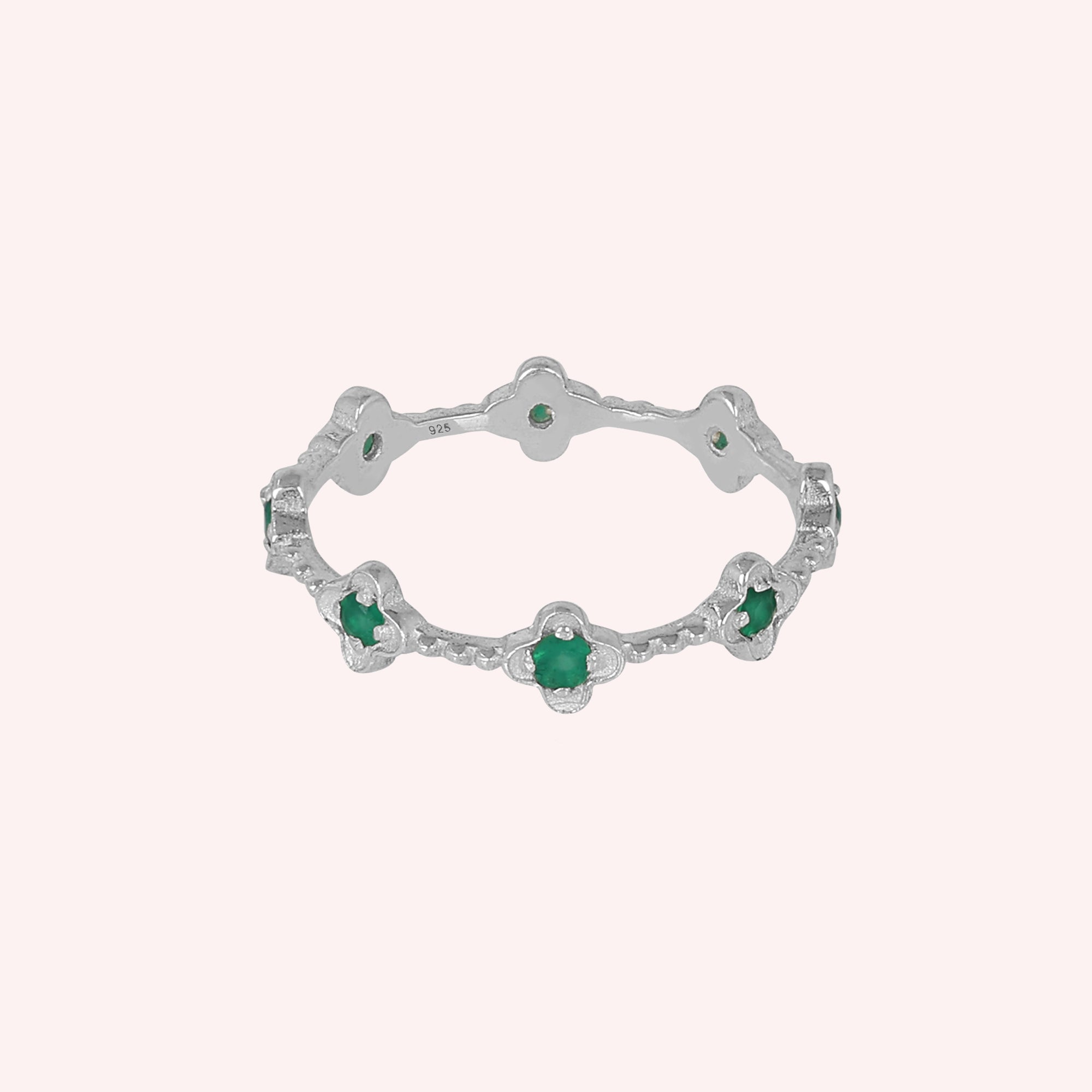 Dainty Green Onyx Flower Eternity Ring Jewelry for Women
