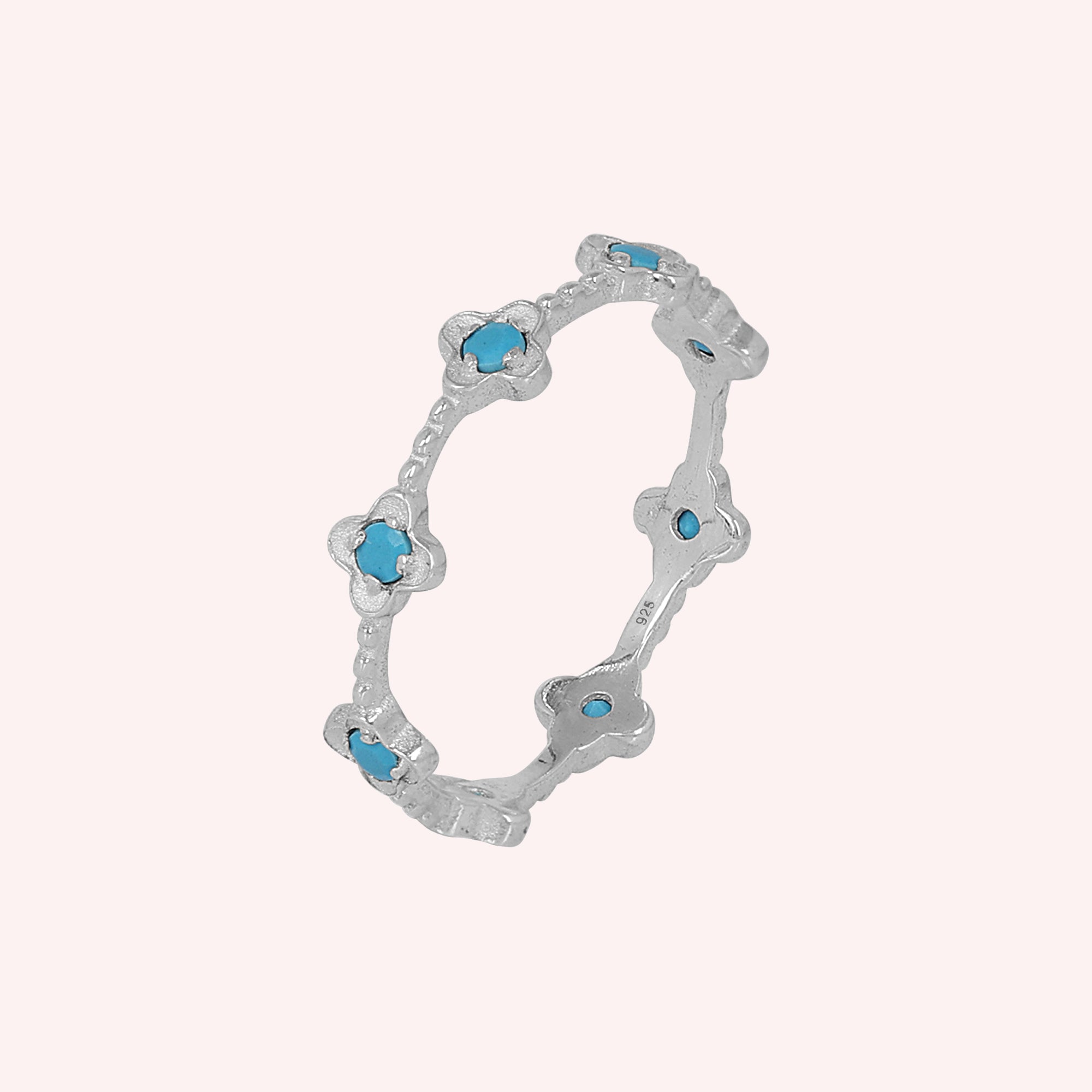 Dainty Turquoise Flower Eternity Ring Jewelry for Women