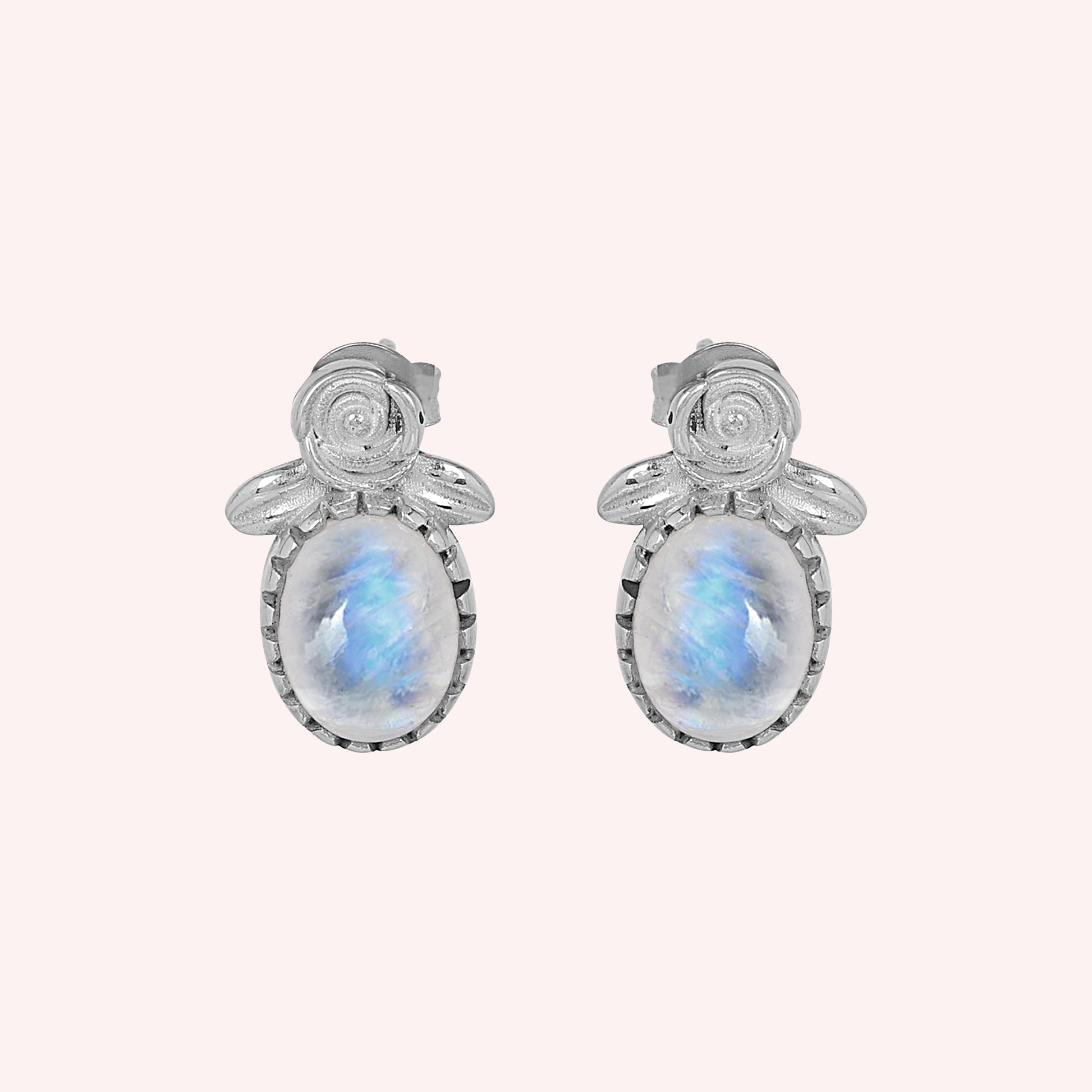 Rainbow Moonstone Stud Earrings