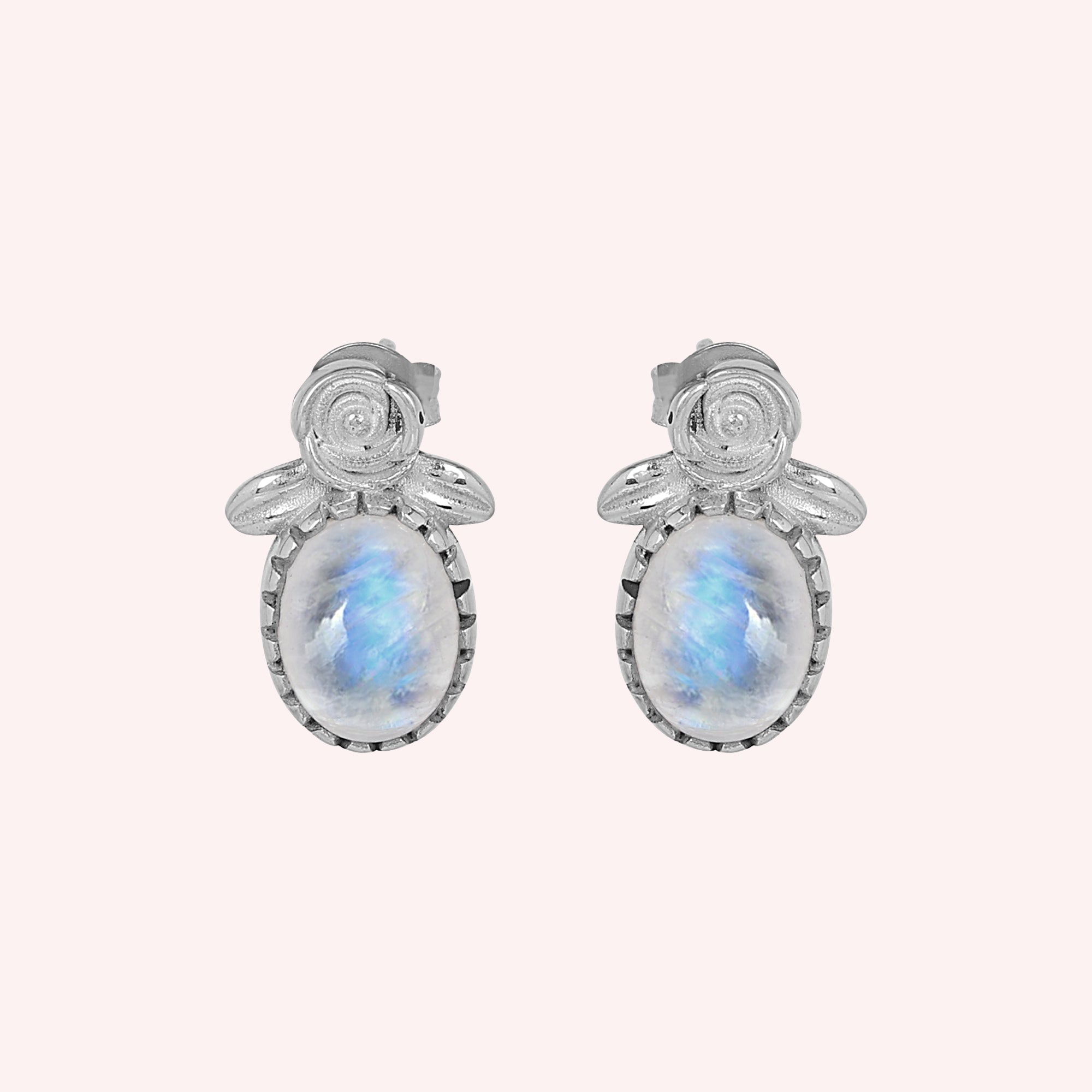 Rainbow Moonstone Stud Earrings