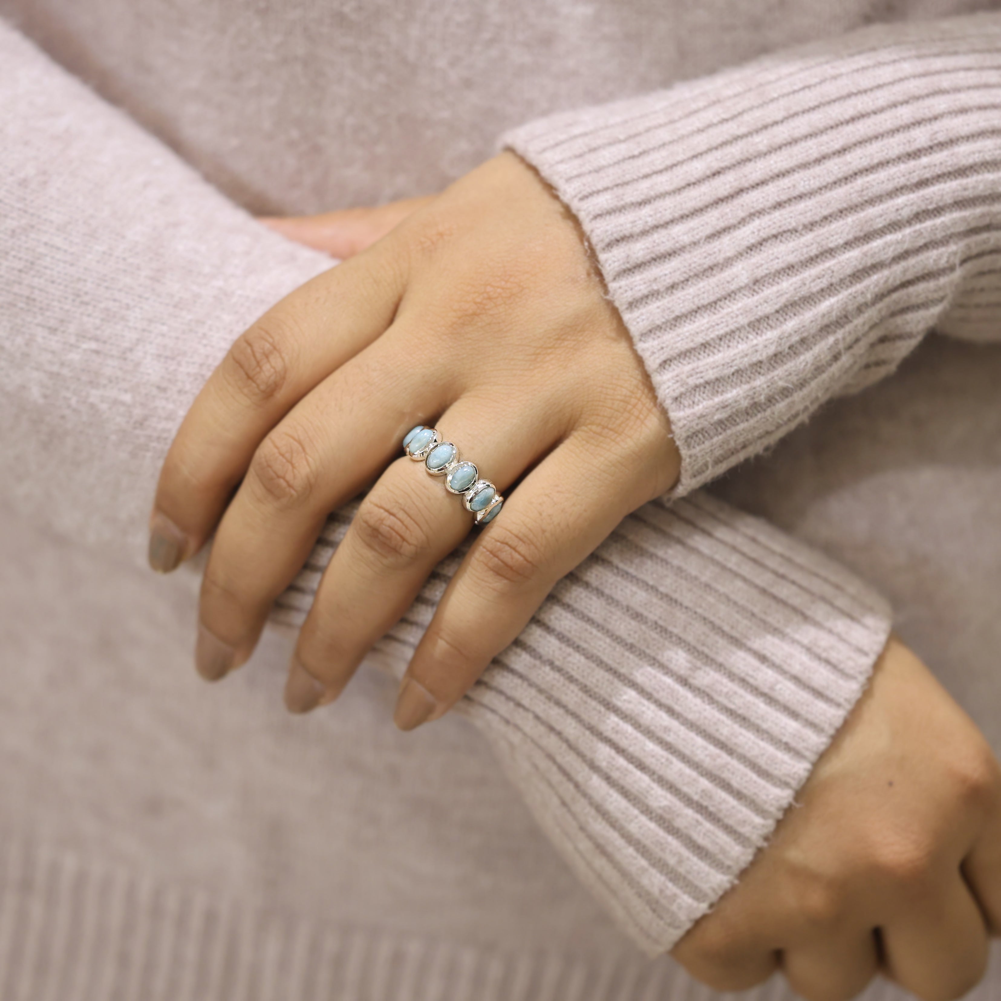 Blue Ocean Larimar Full Eternity Band Ring Jewelry for Women