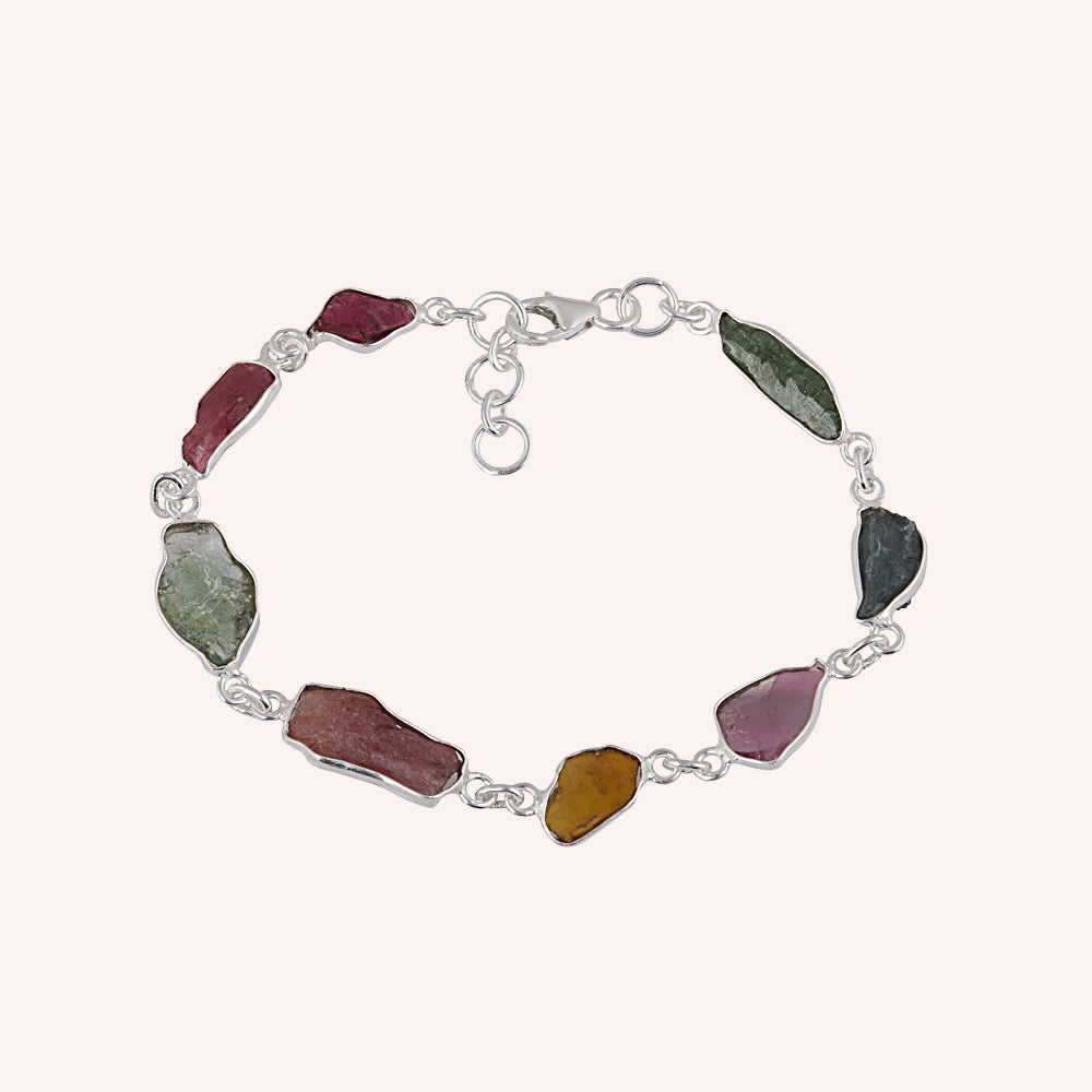 925 Sterling Silver Multi Tourmaline Bracelet Jewelry for Women