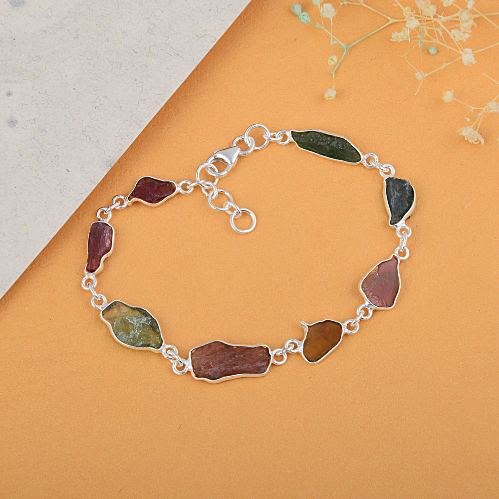 925 Sterling Silver Multi Tourmaline Bracelet Jewelry for Women