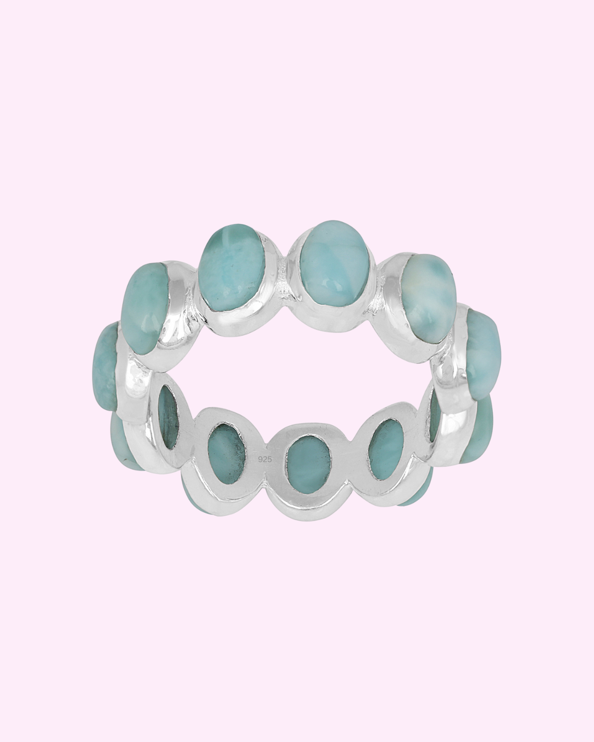 Blue Ocean Larimar Full Eternity Band Ring Jewelry for Women