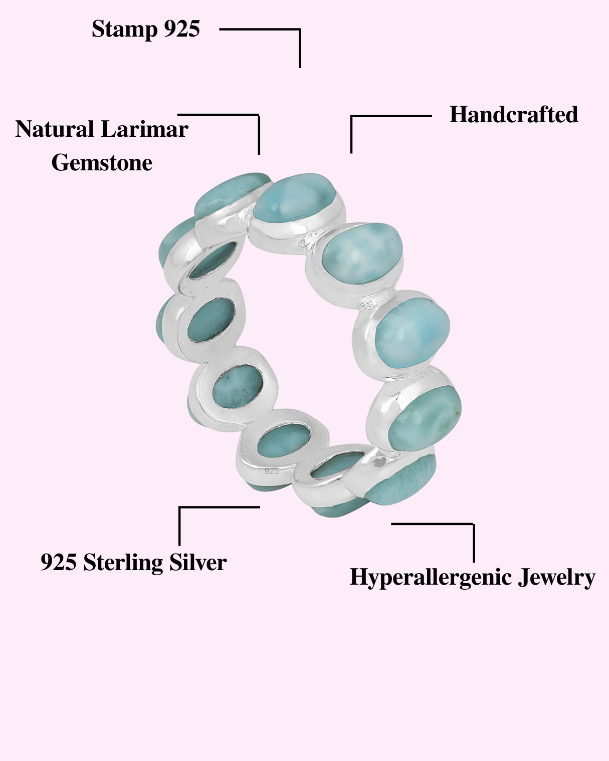 Blue Ocean Larimar Full Eternity Band Ring Jewelry for Women