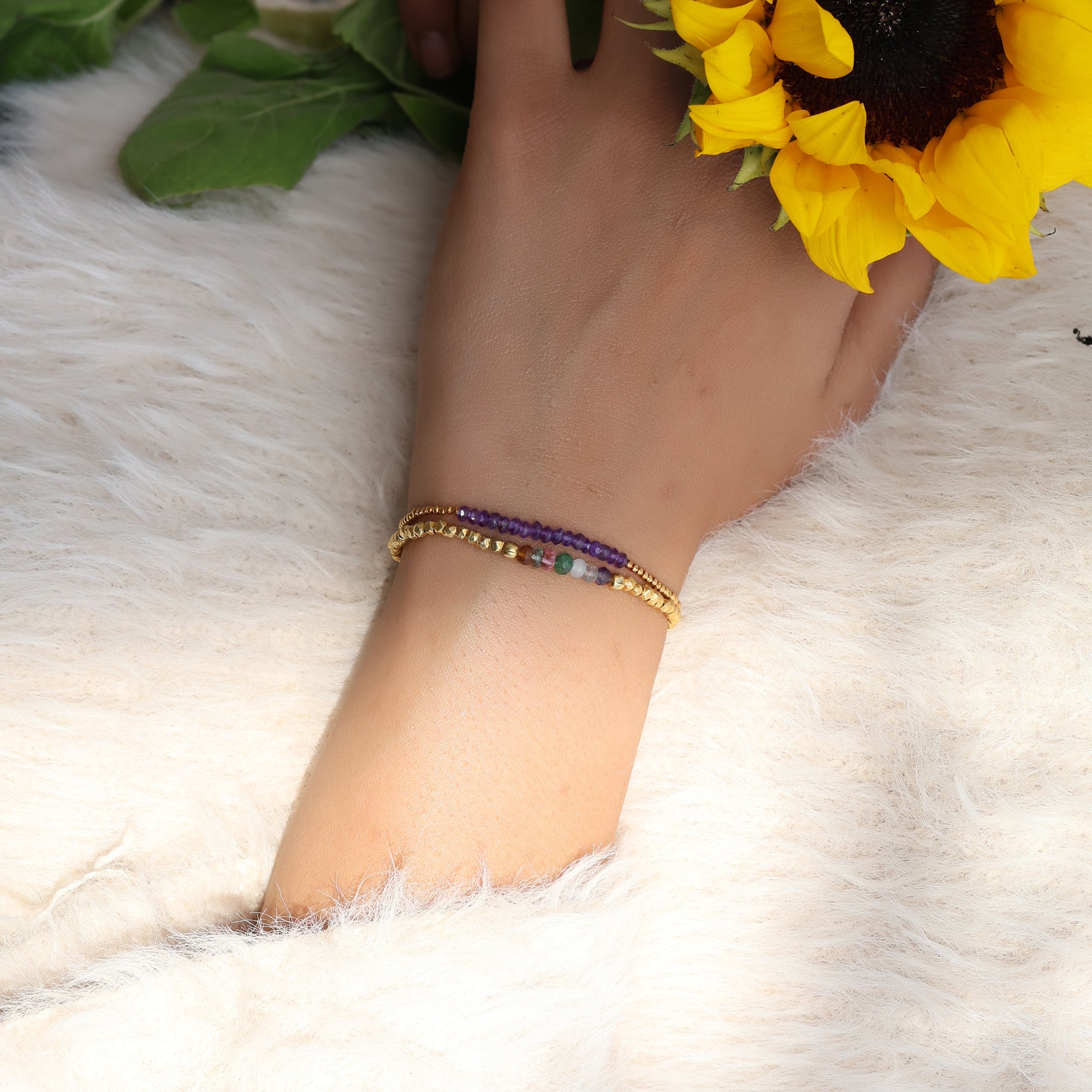 Purple Amethyst Beads 925 Sterling Silver Bracelet