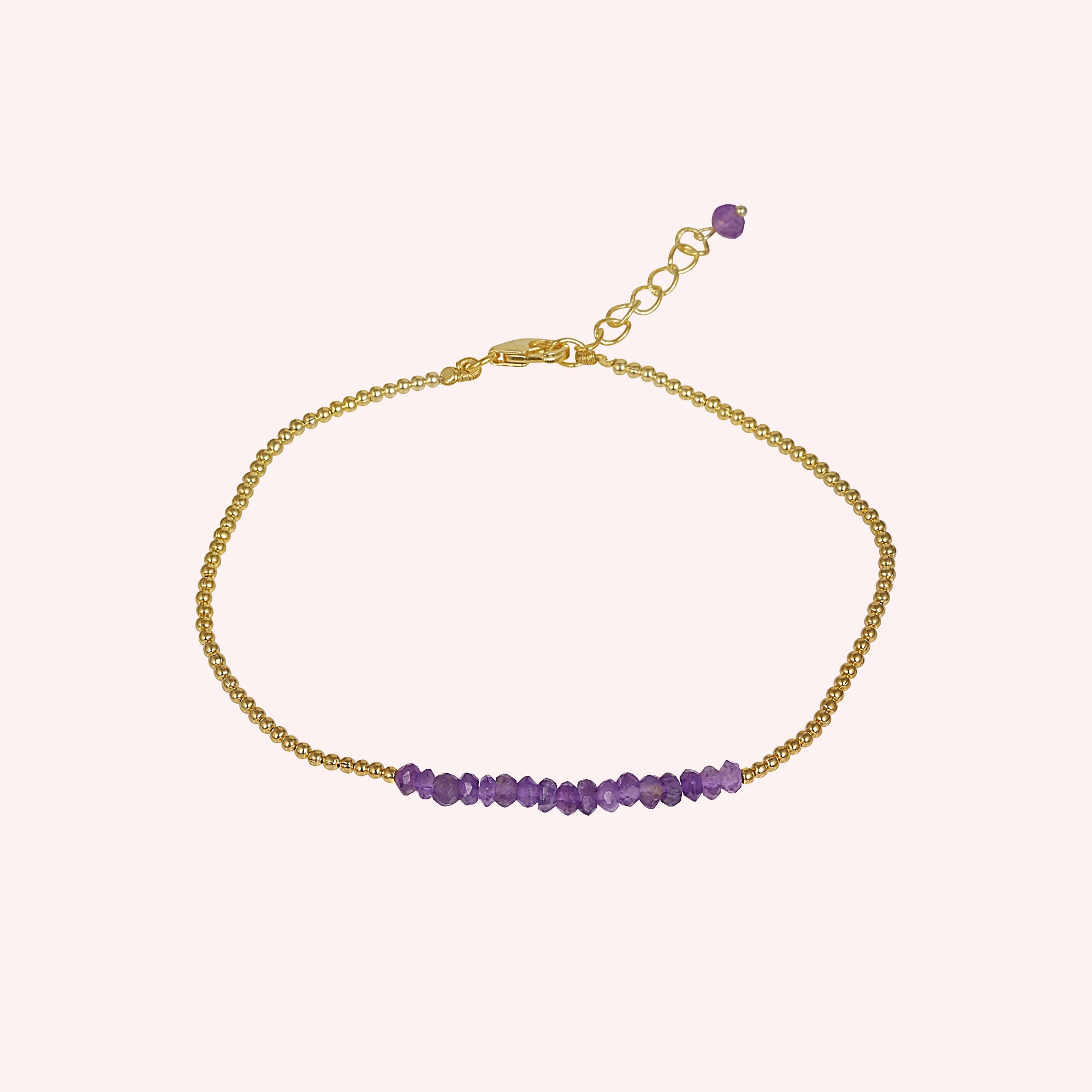 Purple Amethyst Beads 925 Sterling Silver Bracelet