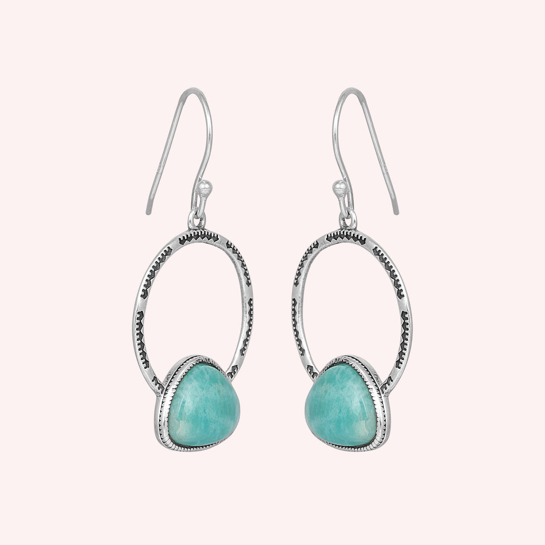 925 Sterling Silver Natural Amazonite Trillion Dangle Earrings