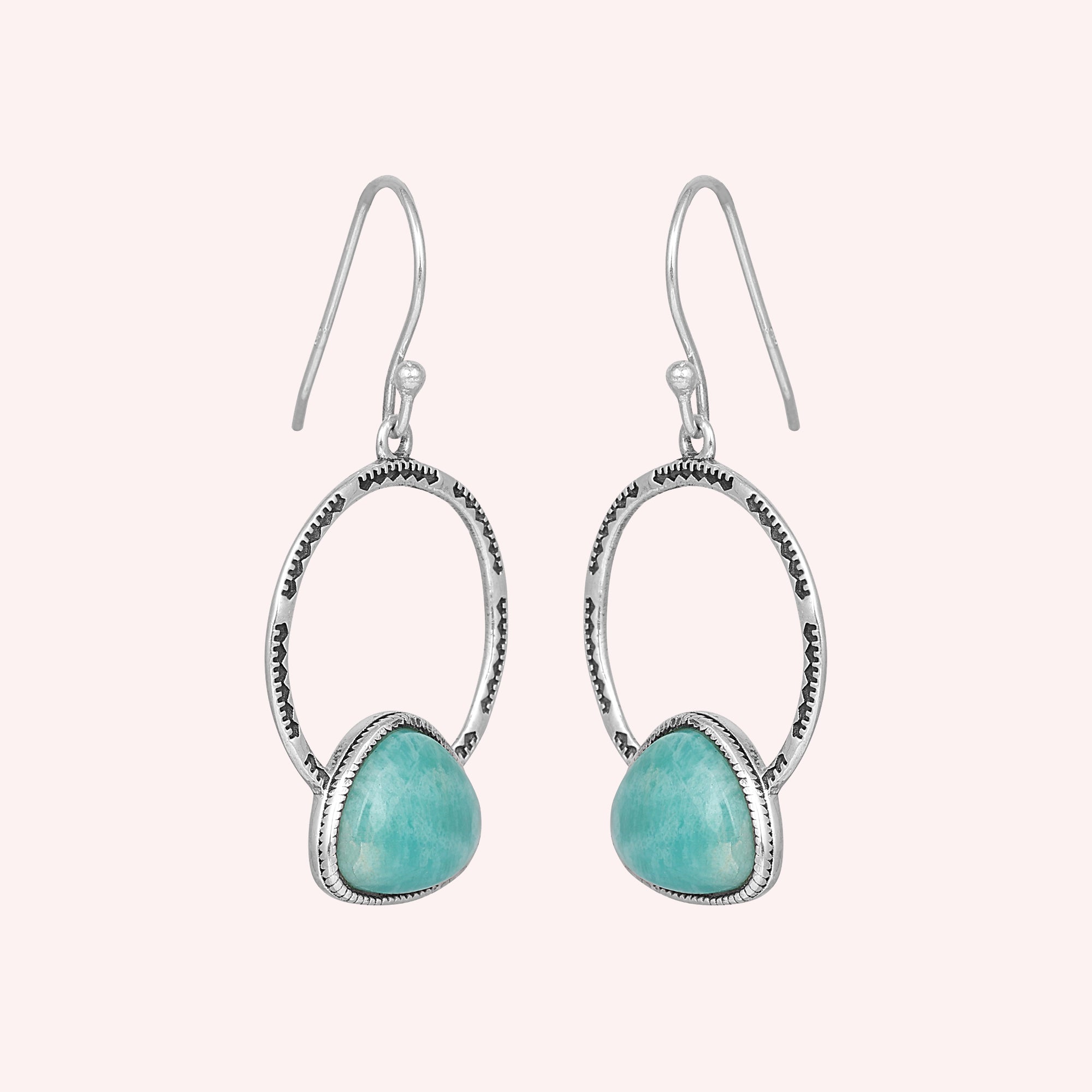 925 Sterling Silver Natural Amazonite Trillion Dangle Earrings