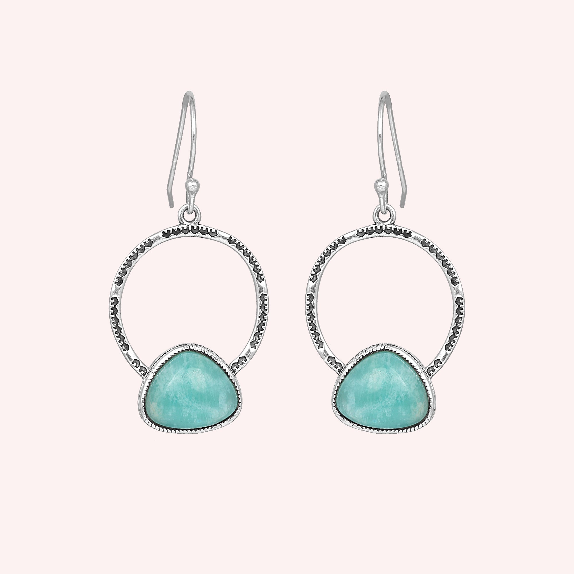 925 Sterling Silver Natural Amazonite Trillion Dangle Earrings