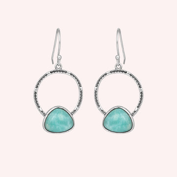 925 Sterling Silver Natural Amazonite Trillion Dangle Earrings