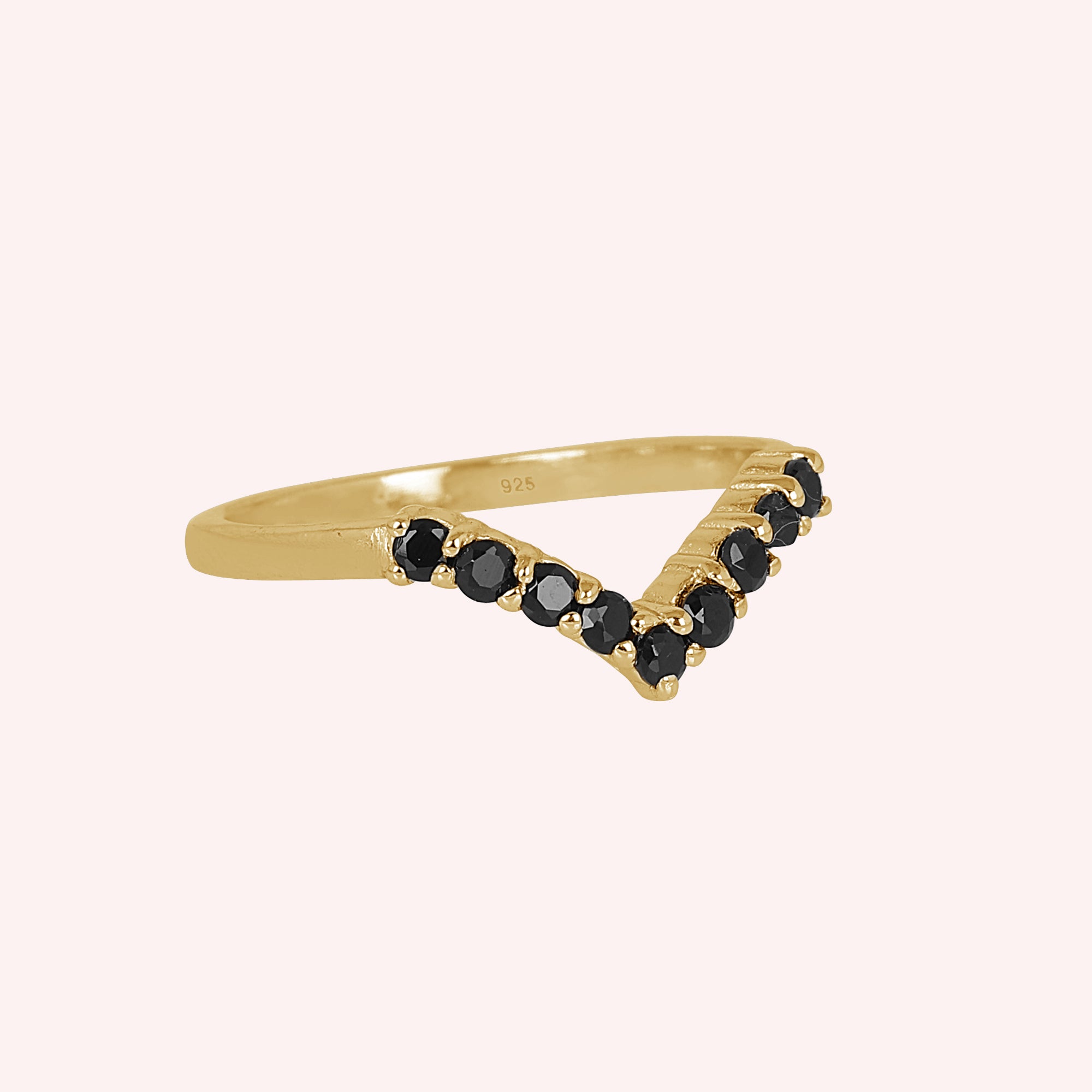 Black Onyx Chevron Ring in 925 Sterling Silver