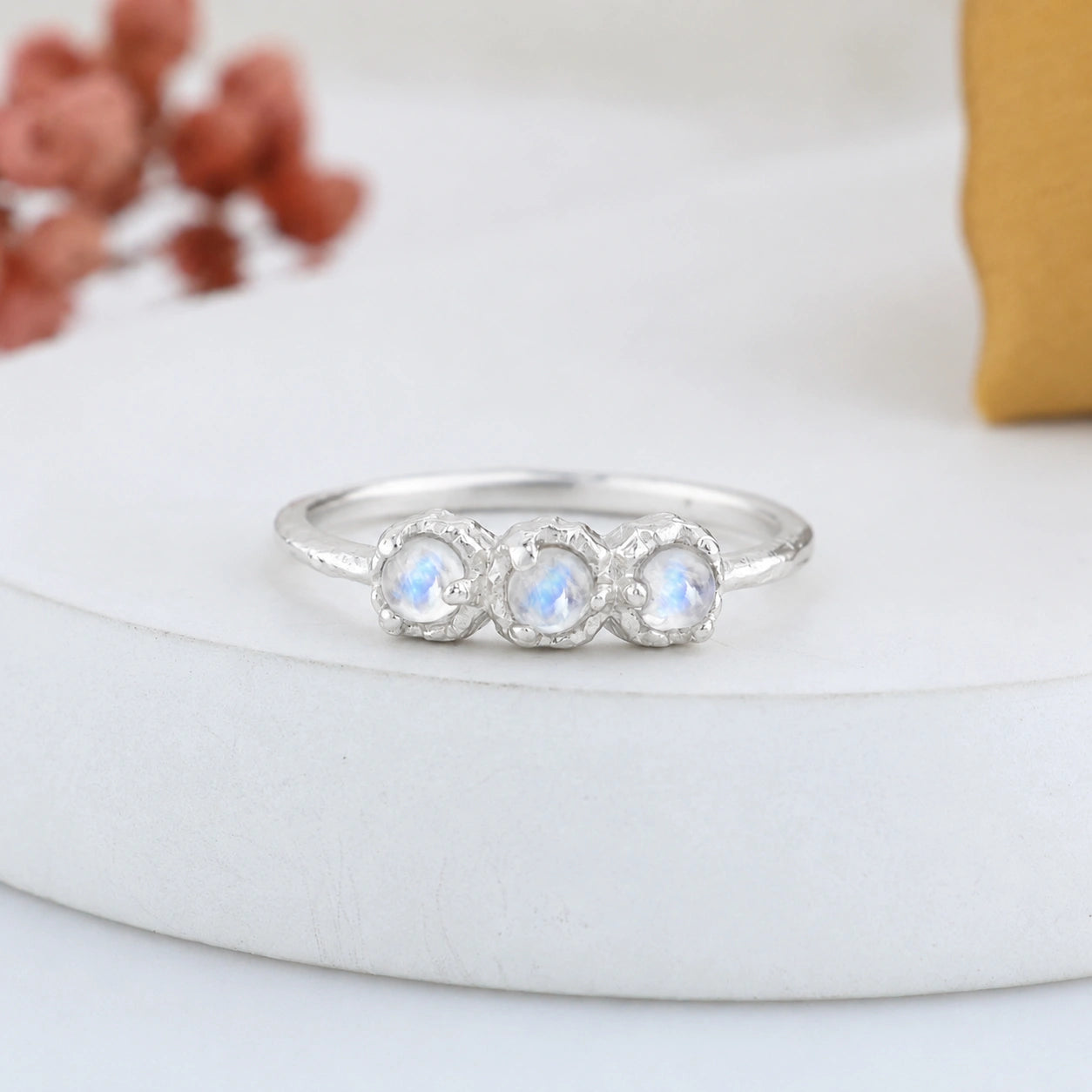 Rainbow Moonstone Ring – Lunar Trio | Tejara