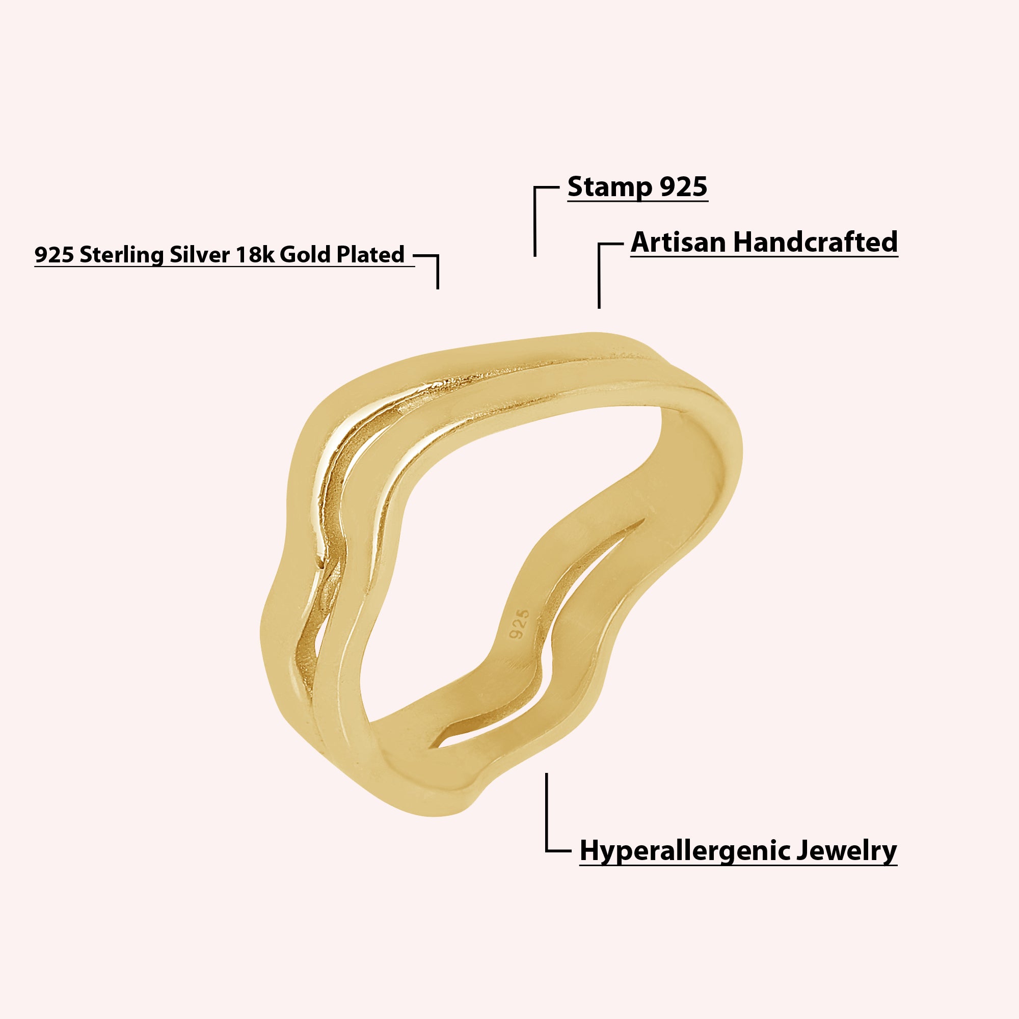925 Sterling Silver Wavy Design Ring Jewelry for Women