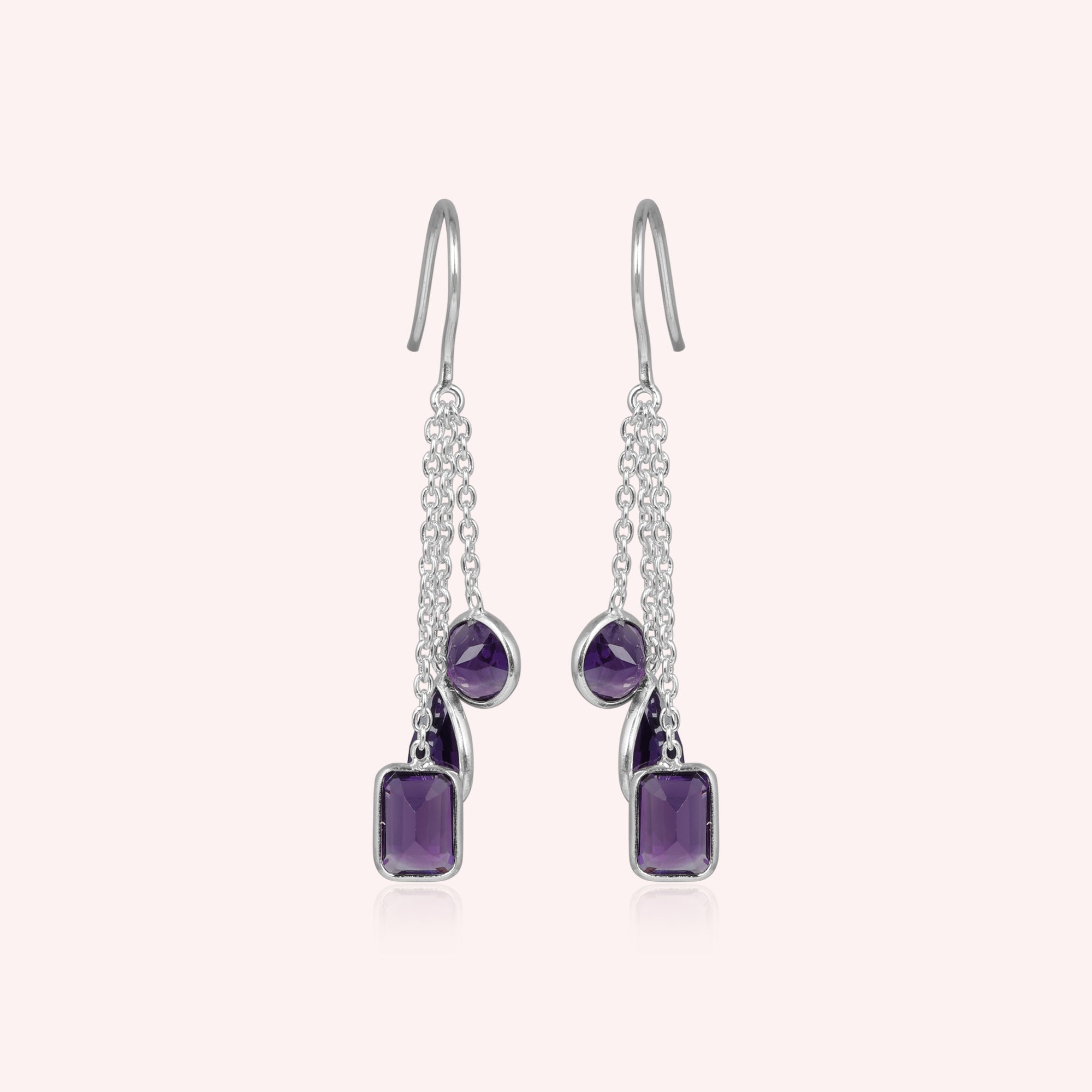 925 Sterling Silver Purple Amethyst Dangling Earring