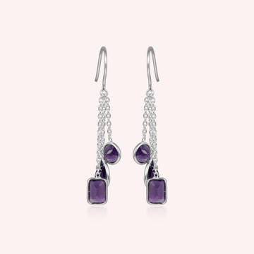925 Sterling Silver Purple Amethyst Dangling Earring