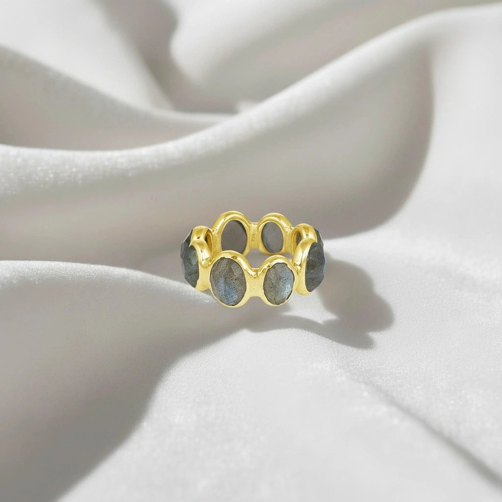 Silver Labradorite Ring - September Birthstone Eternity Band Ring