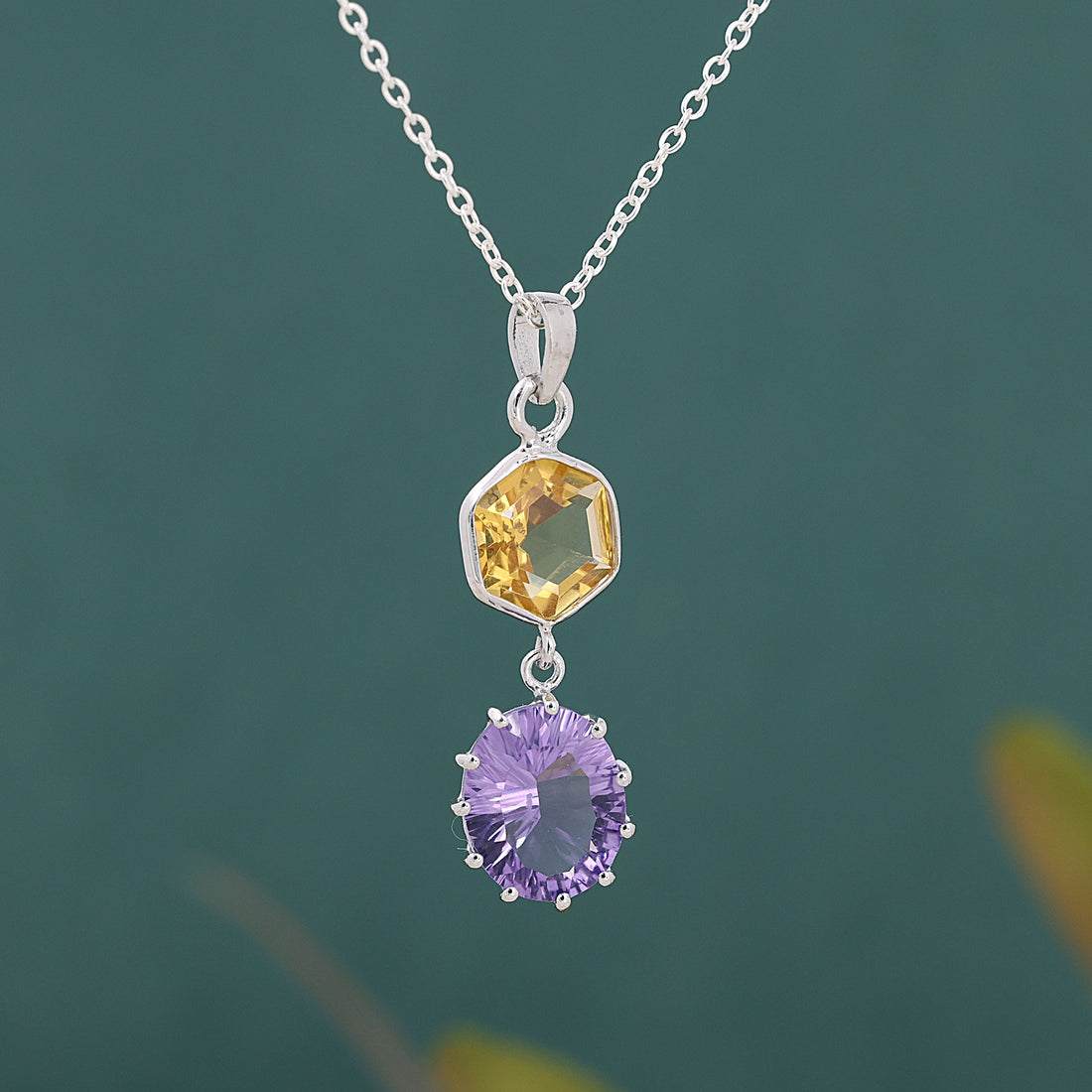 Silver Pendant Necklace – Dual Radiance | Tejara