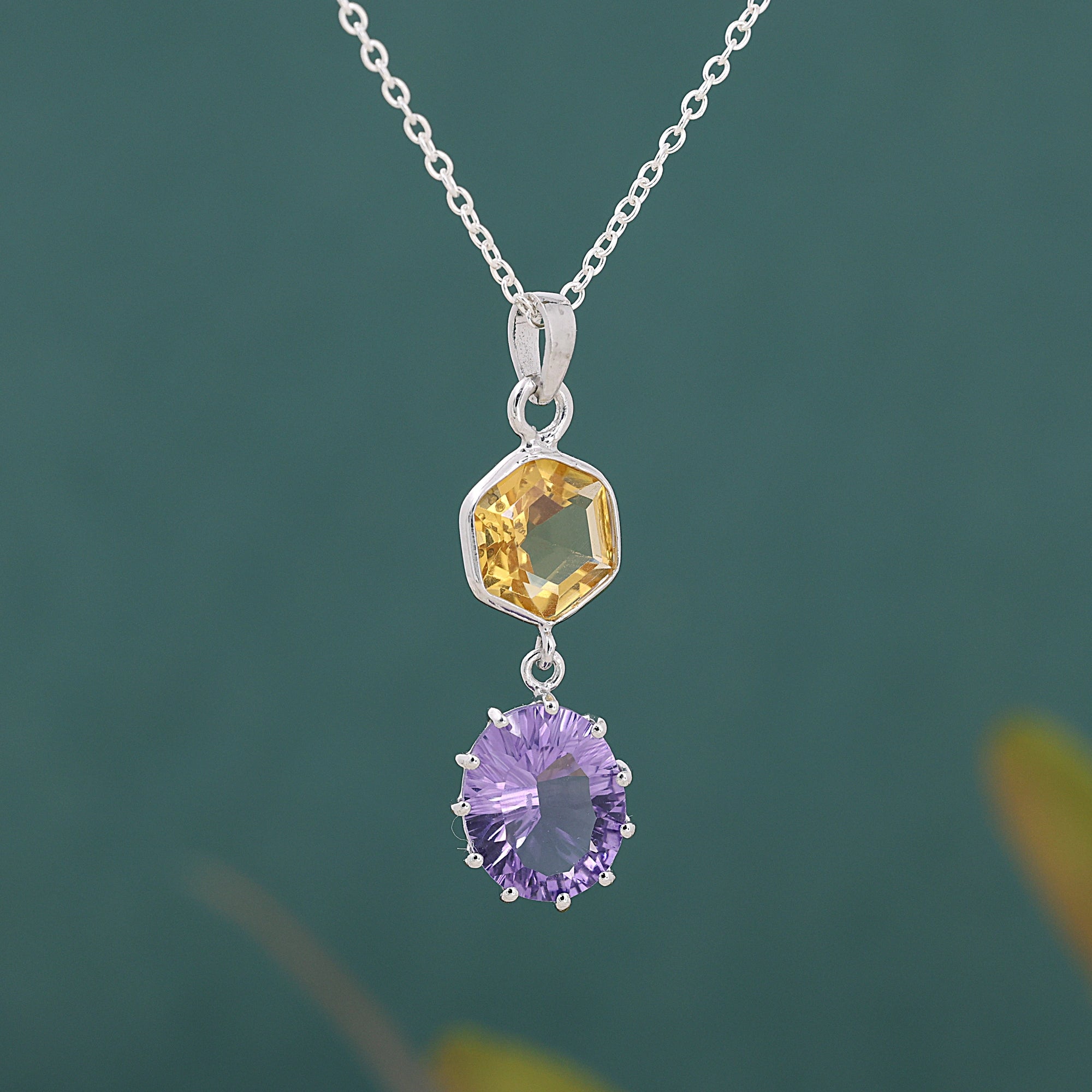 Silver Pendant Necklace – Dual Radiance | Tejara