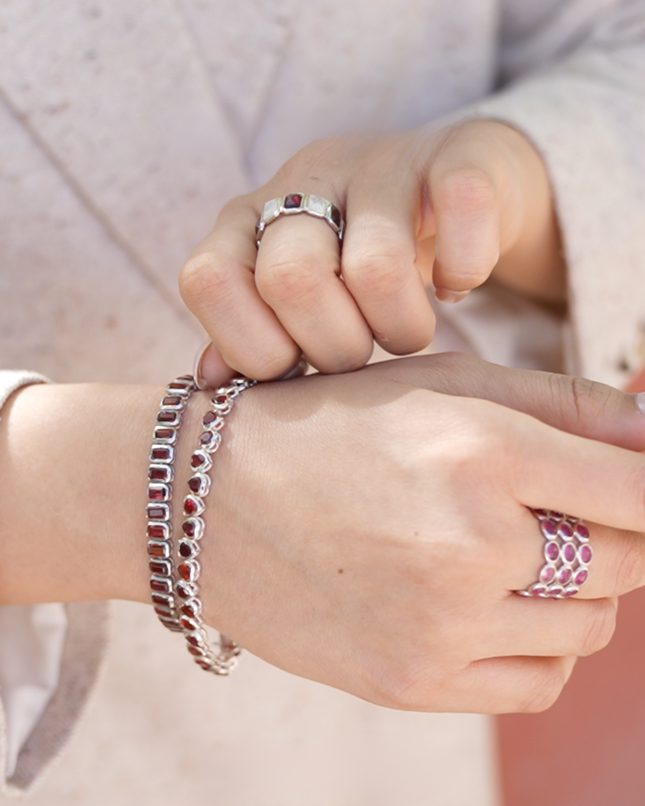 Red Garnet Heart Shape Tennis  Bracelet for Women