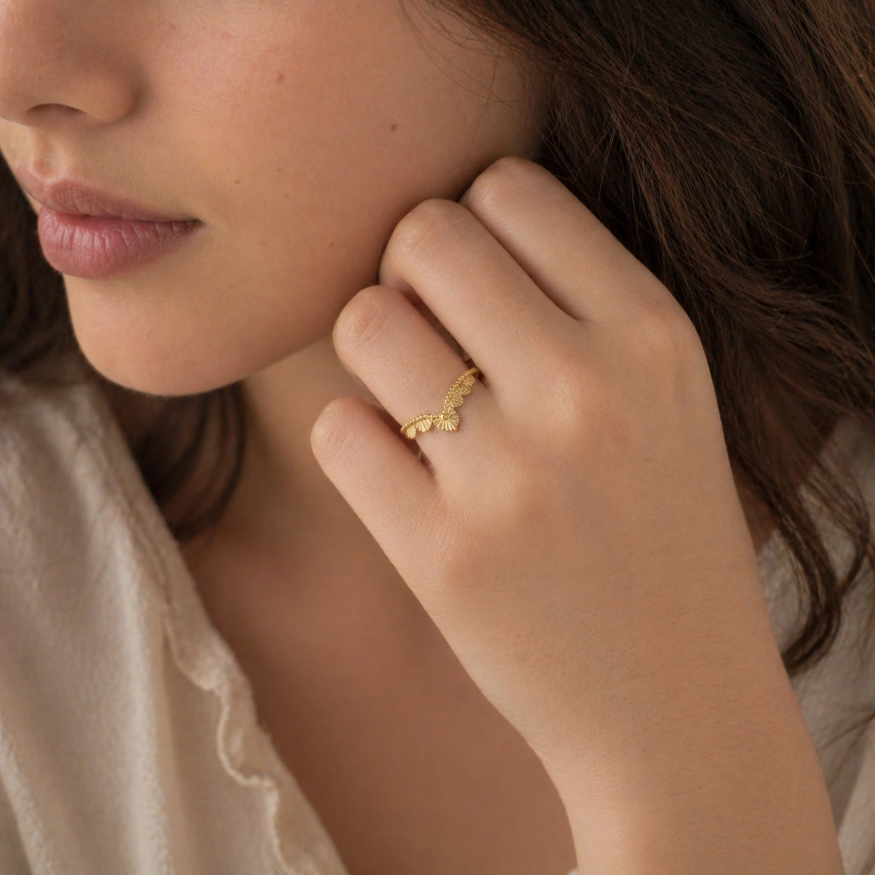 Wishbone Ring – Textured Chevron | Tejara