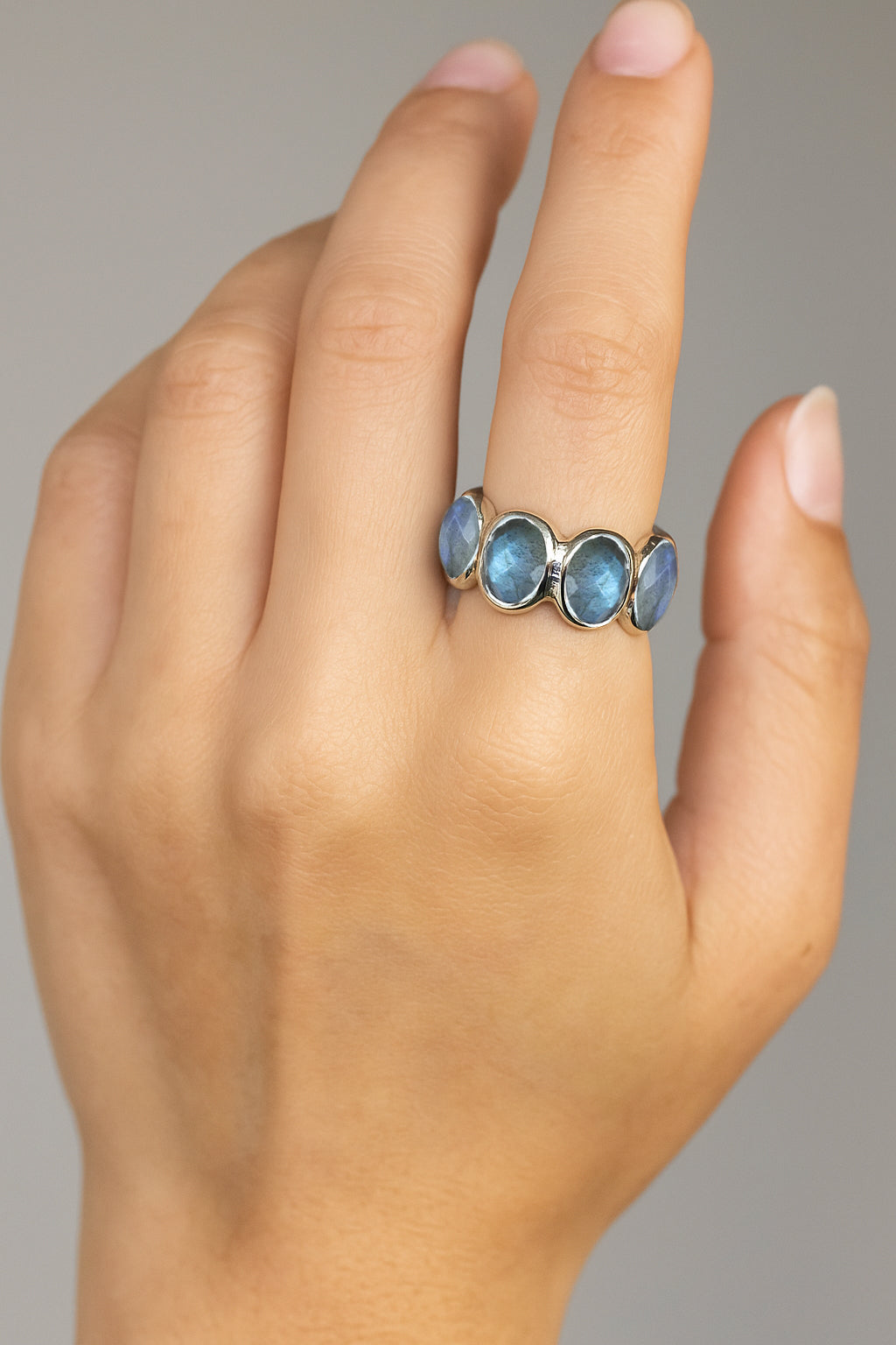 Natural Labradorite Eternity Band Ring 925 Sterling Silver Jewelry for Women
